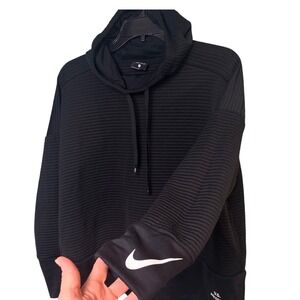 Nike Hoodie Womens Large Black Air Force Dri-FIT Ribbed Streetwear  Gorpcore